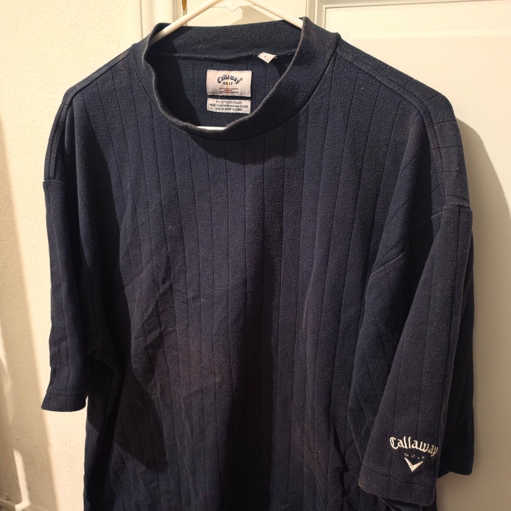 Callaway Golf Sport Mens Large Black Ribbed Mock Neck Short Sleeve Shirt